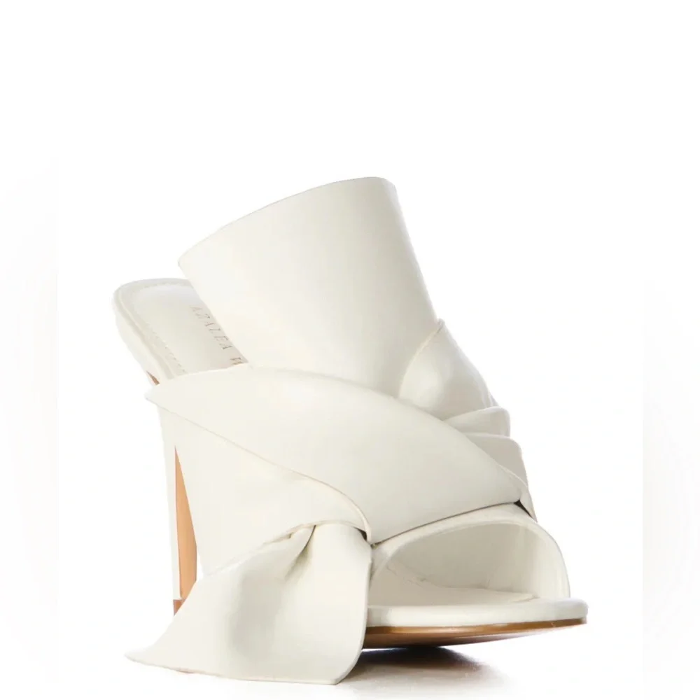 AZALEA WANG White Vegan Leather Mule Sandals - Picture 2 of 4